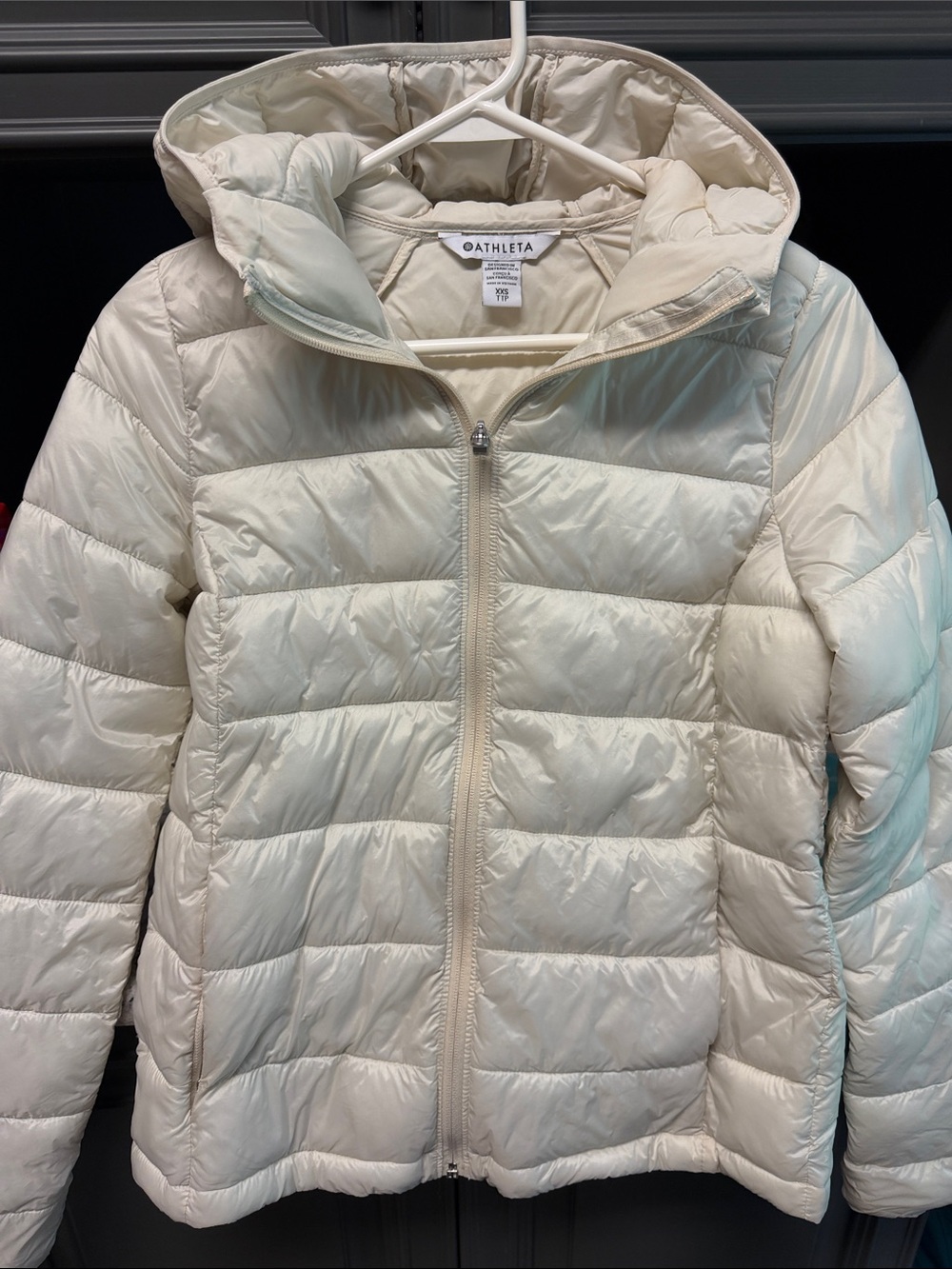 Athleta Ivory Quilted Hooded Puffer Jacket XXS